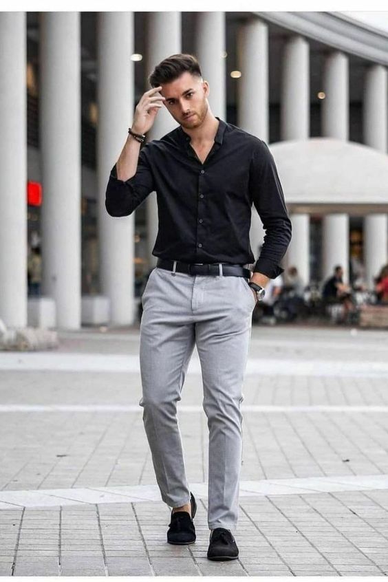 Black Shirt Grey Pants